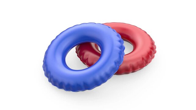Blue and red swim rings on white background