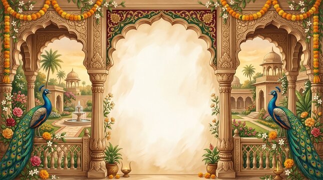 Regal Indian Wedding Invitation Frame with Maroon and Gold