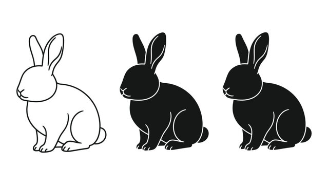 Three rabbits depicted in varying shades of black and white showcasing a gradient effect