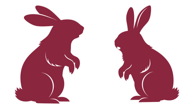 Two reddish brown rabbit silhouettes face each other in a minimalist graphic