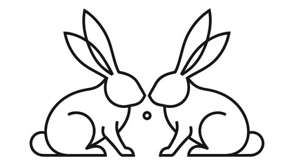 Obraz premium Two rabbits facing each other with a small object between them line art
