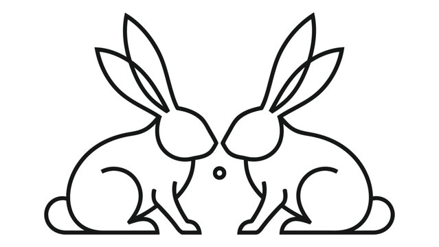 Two rabbits facing each other with a small object between them line art