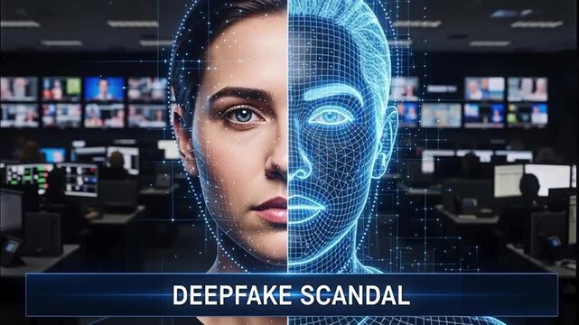 Deepfake face for the concept of technology and artificial intelligence.