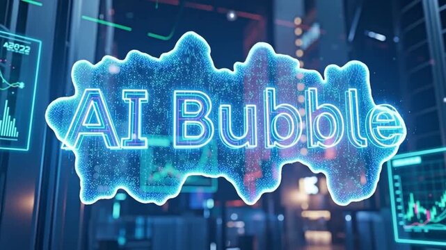 AI bubble over the city buildings for the concept of technology and financial crisis.
