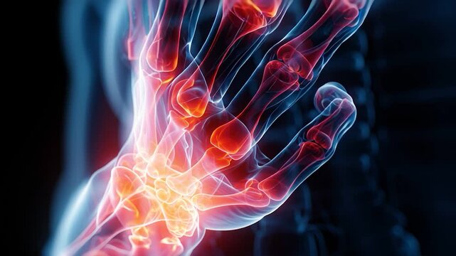 Close Up of Human Wrist with Pain Highlighted in Medical Animation