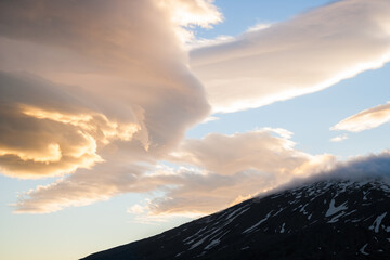 Naklejka premium Cloud formation over the vulcano Snaefellsjokull in Iceland