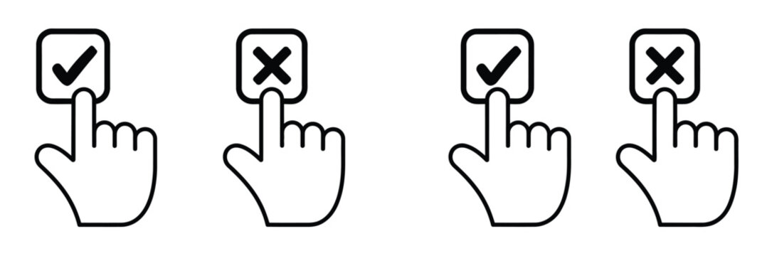 Yes, or no icon set featuring multiple outline symbols, representing confirmation, choice, approval, and denial concept, modern flat vector