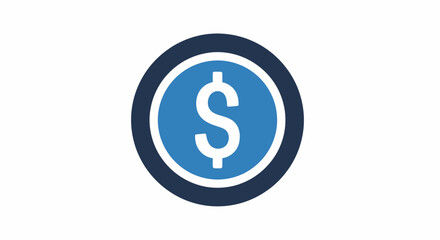 Obraz premium Blue Dollar Coin Icon Isolated on White Background Flat Design Vector Illustration
