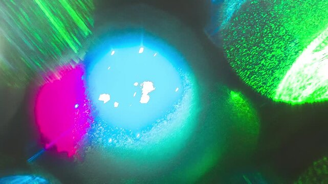 High-Energy Laser Photon Bursts. Chaotic flickering and flashing of geometric shapes as a visualization of physical processes in scientific experiments and research at the atomic level