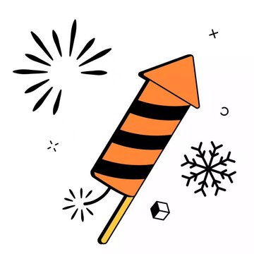 Festive New Year Firework Rocket and Snowflake Animation