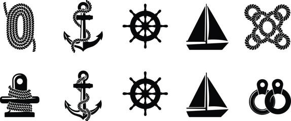 Black nautical on white background rope anchor © Md