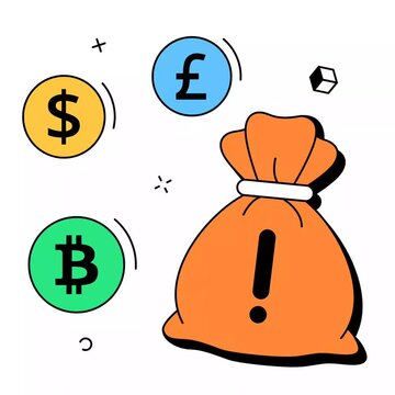 Financial Assets and Global Currency Money Bag Animation