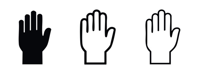 Obraz premium Hand Stop Gesture Icons Set - Flat, Line Art, and Solid Black Styles