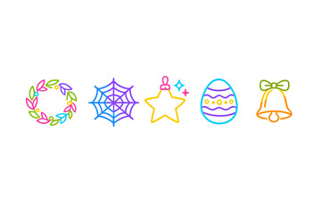 Fototapeta premium A collection of five minimalist holiday icons featuring a colorful