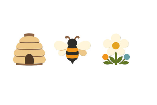 This minimalist illustration depicts a yellow skep beehive, a striped