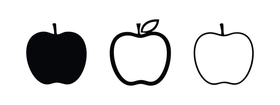 Apple Fruit Icons Set with Stem and Optional Leaf. Healthy Food Symbol.