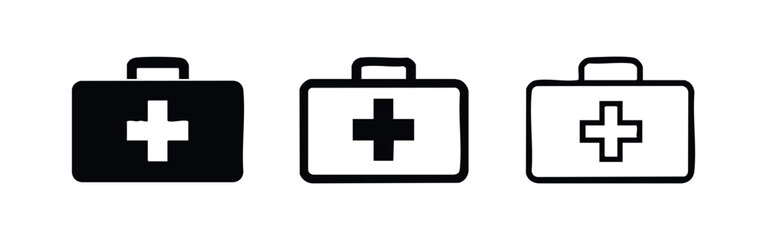 Obraz premium First aid kit icon set. Emergency medical box, health care and safety symbols.