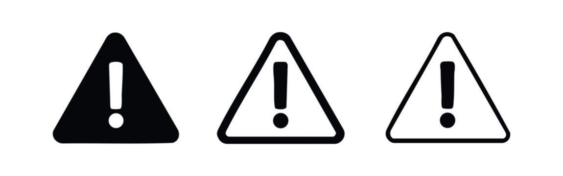 Danger warning icon set. Alert, caution, error symbols with exclamation mark. Vector illustration for web and mobile.