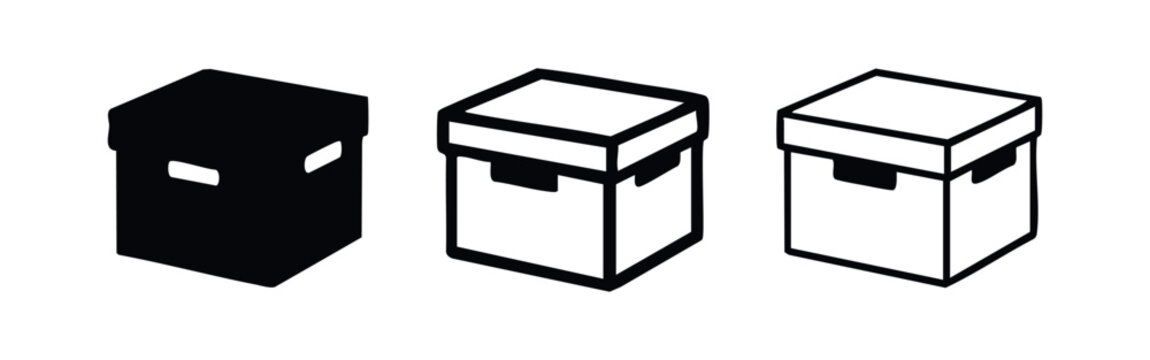 Isometric archive box icon set, 3D storage container symbol collection