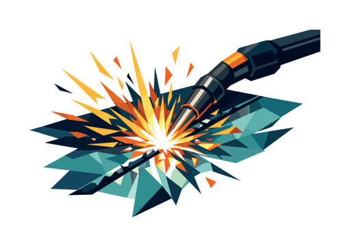 Dynamic Welding Sparks. Low-poly vector illustration focused on welding arc flash during the action escalation, dramatic