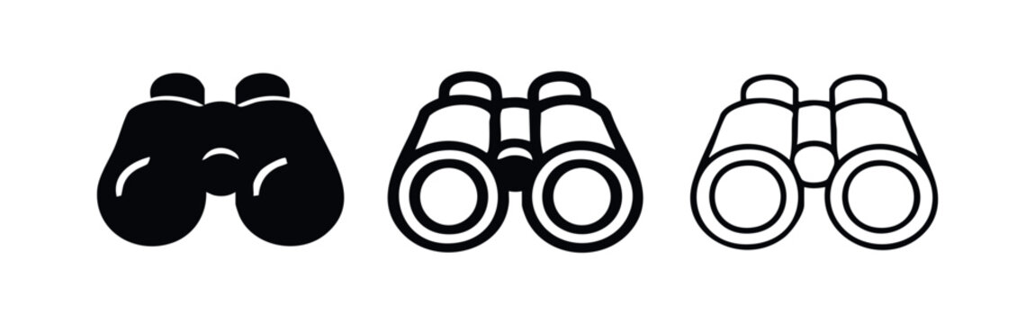 Binoculars Icon Set for Observation and Exploration, Search and Discovery Optic Symbol, Vision and Outlook Graphic