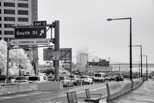 FDR Drive along the East River in New York City infrared photography dramatic view
