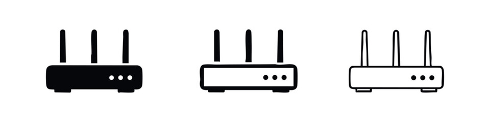 Fototapeta premium WiFi Router Icons Set with Antennas, Wireless Internet Device Symbols