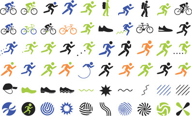 Fototapeta premium A comprehensive collection of diverse sport icons featuring runners cyclists and abstract shapes Vector