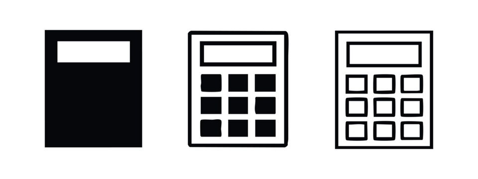 Modern Calculator Icon Set. Digital arithmetic tool vector symbols for basic math and finance.