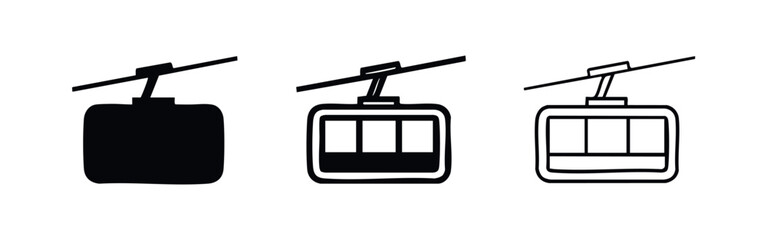 Fototapeta premium Gondola lift icons set. Cable car transport symbols in solid and outline styles.