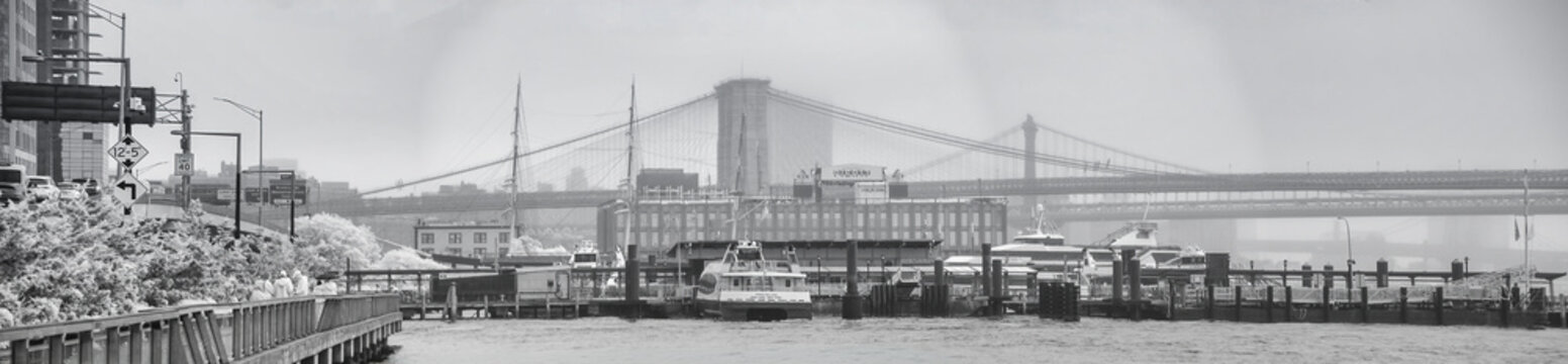 East River with Brooklyn Bridge panoramic infrared photography dramatic surreal view