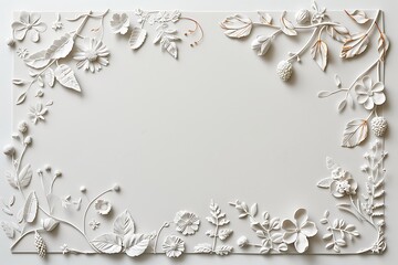 Delicate white floral and berry border with embossed texture Image