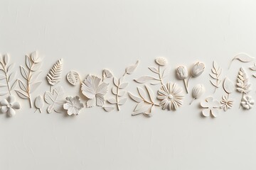 Delicate white floral and leaf border on textured background Image