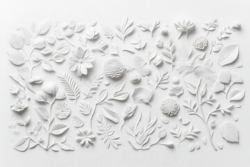 Delicate white floral and leaf arrangement on a clean background Image