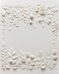 Delicate white floral and leaf embossed border Image