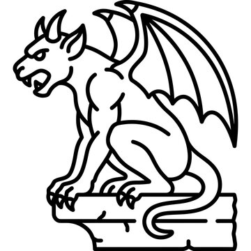 Minimalistic gothic gargoyle statue outline icon