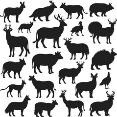 Fototapeta premium Collection of various deer and antelope silhouettes on white background