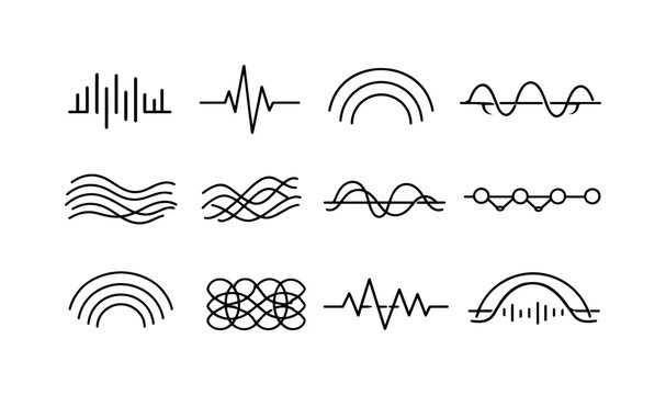 Online Shopping Icons. Line style vector icons of online shopping cart browsing interface: rhythm band, pulse arc, amplitude line,