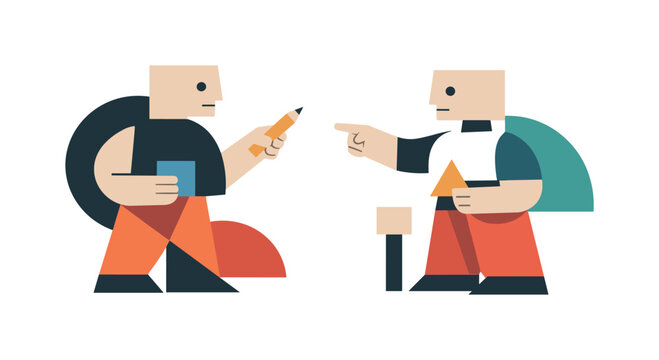 Geometric Collaborative Figures. Second abstract geometric figure appears nearby aligning and adjusting constrained shapes with