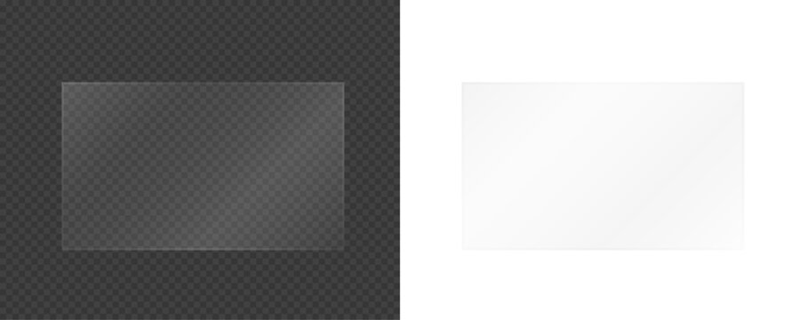 Glossy glass panel with a transparent effect. Rectangular display frame with reflections and glare. Vector illustration isolated on a transparent background.