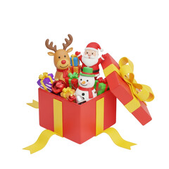 Obraz premium Santa claus and reindeer emerging from a colorful holiday gift box isolated on transparent background