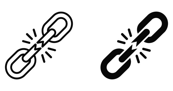 Weaknesses icon set, broken chain link with jagged edges icons, vector illustration, representing vulnerability, structural failure