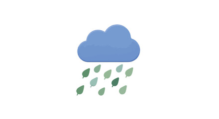 Obraz premium Illustration of a blue cloud with green raindrops falling from it against a white background.