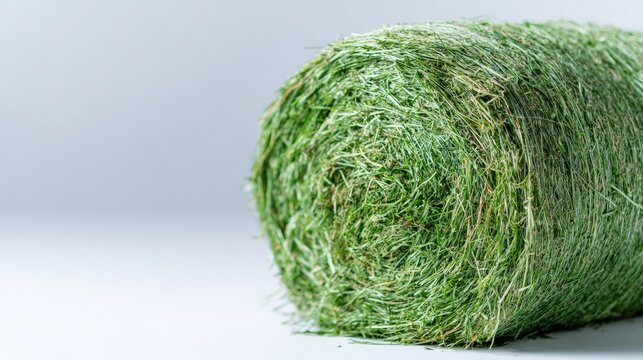 Rolled hay bale on white background: agriculture and farming concept