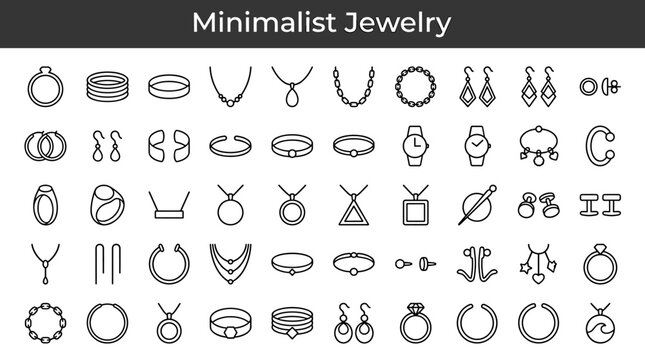 Collection of minimalist jewelry icons and symbols for design and branding