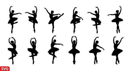 Ballet Dancer Silhouettes: Diverse Poses Collection © ati