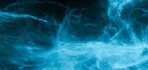 Obraz premium Blue Nebula Space Background With Ethereal Gas Clouds, Stars and 3D Rendering Cosmic Abstract