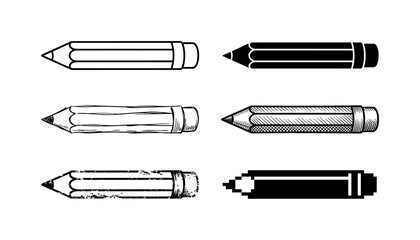 Fototapeta premium Collection of six different pencil illustrations in various artistic styles and textures