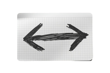 Naklejka premium Two hand drawn arrows pointing left and right on graph paper, showing opposite directions or comparison