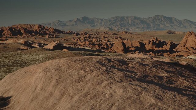 A panning shot of a landscape in valley of Fire, NV
